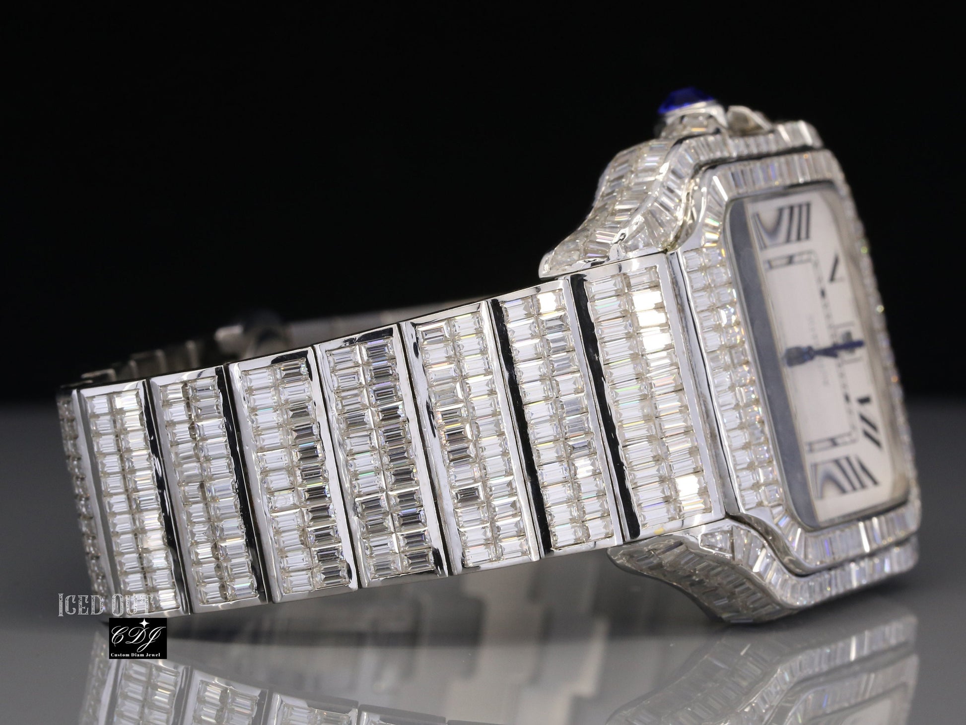Trending Iced Out Handset VVS Baguette Studded Cartier Watch customdiamjewel