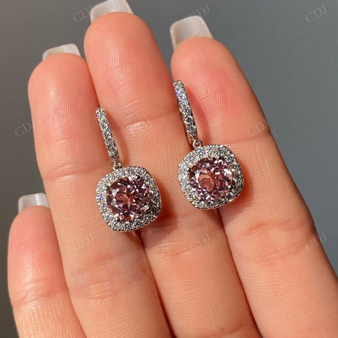 Colored Round Cut Halo Moissanite Earrings