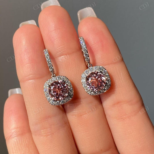 Colored Round Cut Halo Moissanite Earrings