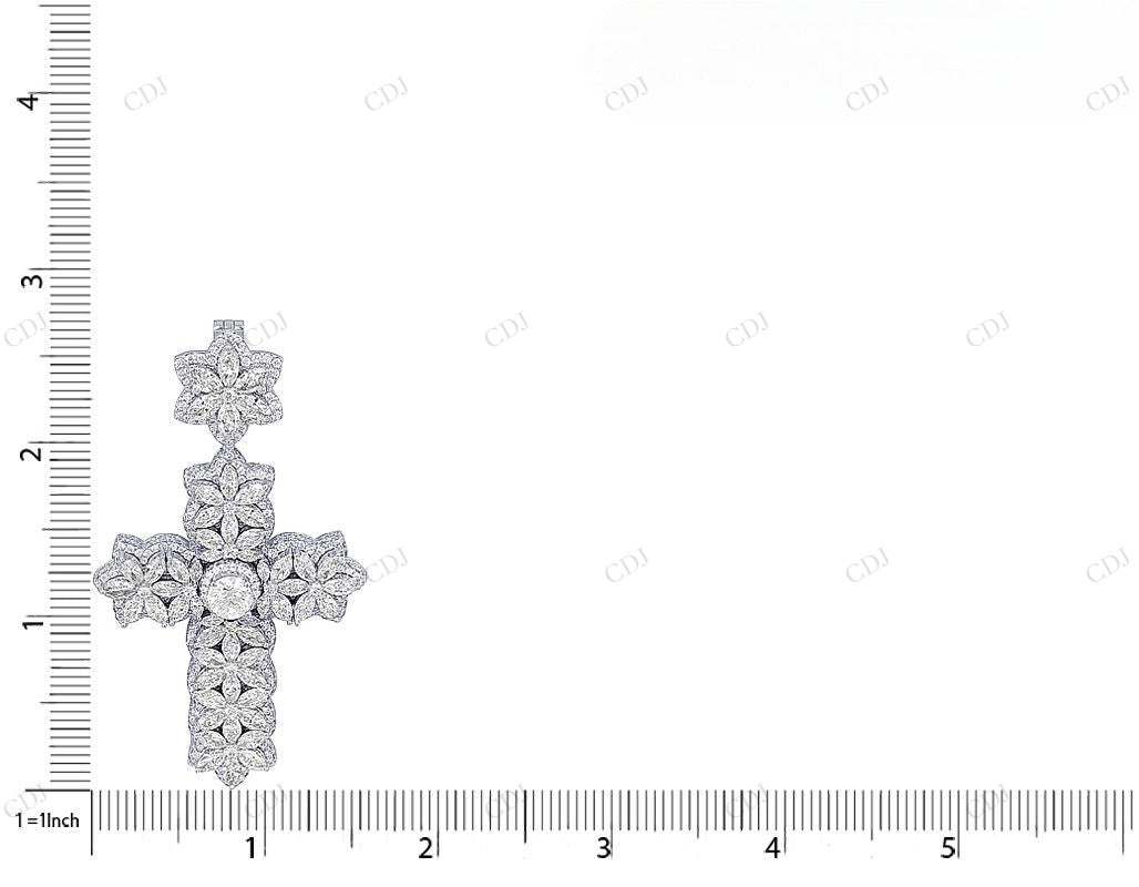 10K White Gold Marquise Cut Lab Grown Diamond Cross Pendant Hip Hop Pendent CustomDiamJewel