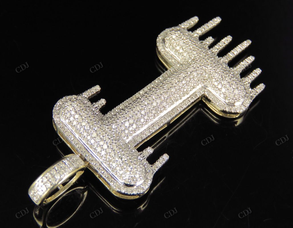 2" 1.4 CTW 10K Solid Gold Diamond Letter 'I' Initial Drip Pendant CustomDiamJewel