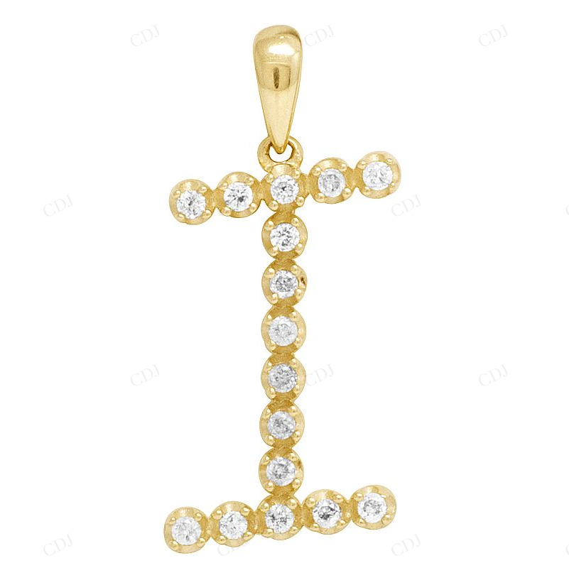 1" 0.20 CTW 10K Gold Natural Diamond Initial "I" Letter Pendant CustomDiamJewel