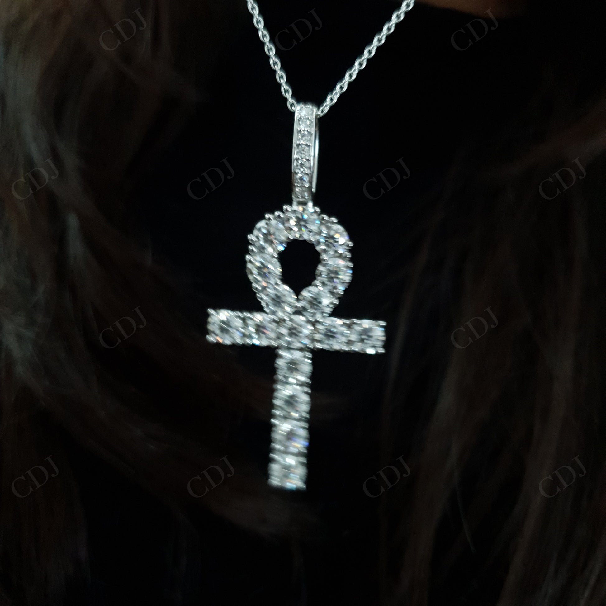 Round Moissanite Silver Ankh Cross  Pendant hip hop jewelry customdiamjewel   
