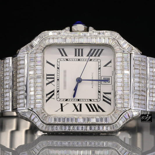Trending Iced Out Handset VVS Baguette Studded Cartier Watch customdiamjewel