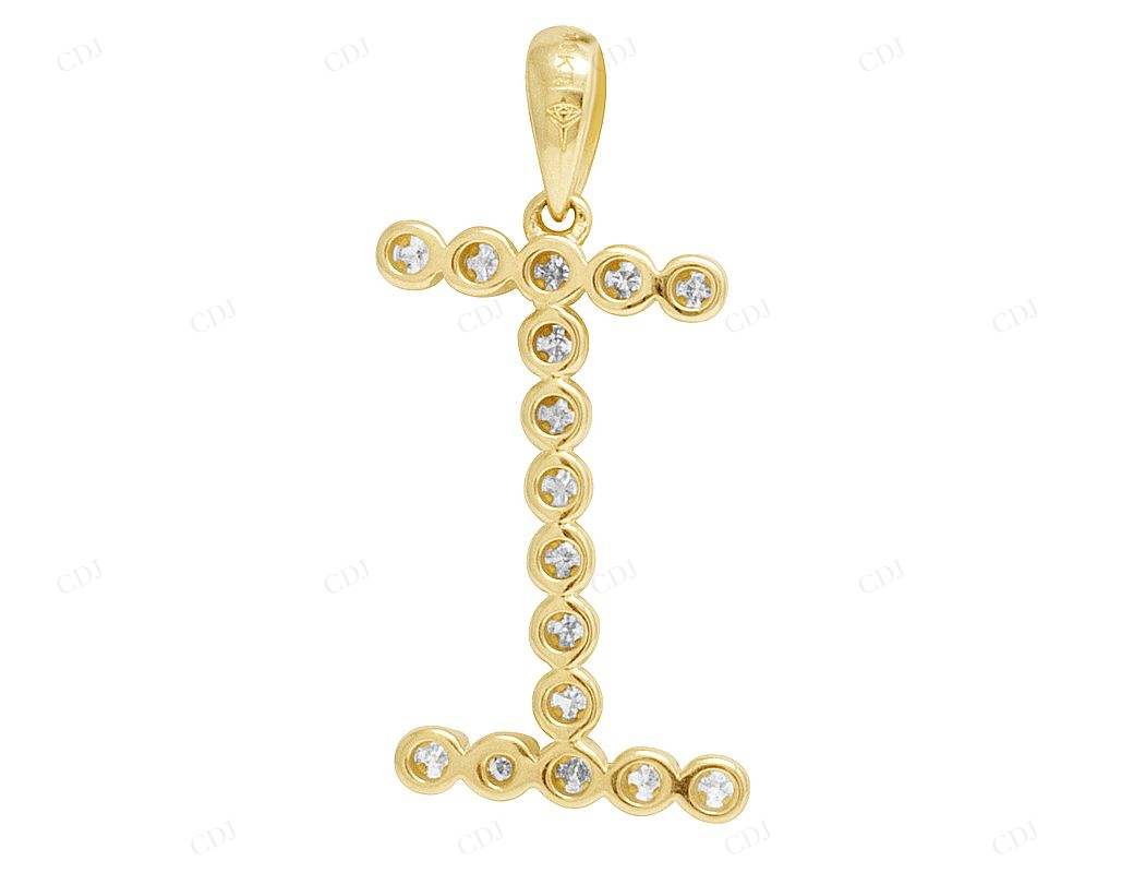 1" 0.20 CTW 10K Gold Natural Diamond Initial "I" Letter Pendant CustomDiamJewel