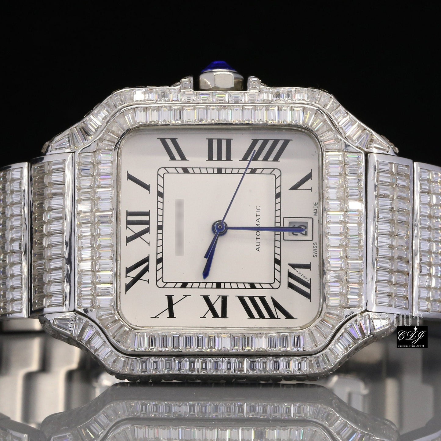 Custom Baguette Diamond Cartier Watch Men's Iced Out Hip Hop Watch customdiamjewel