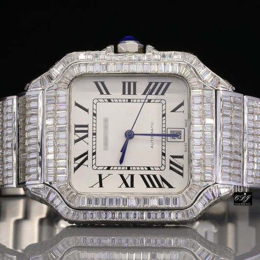 Custom Baguette Diamond Cartier Watch Men's Iced Out Hip Hop Watch customdiamjewel