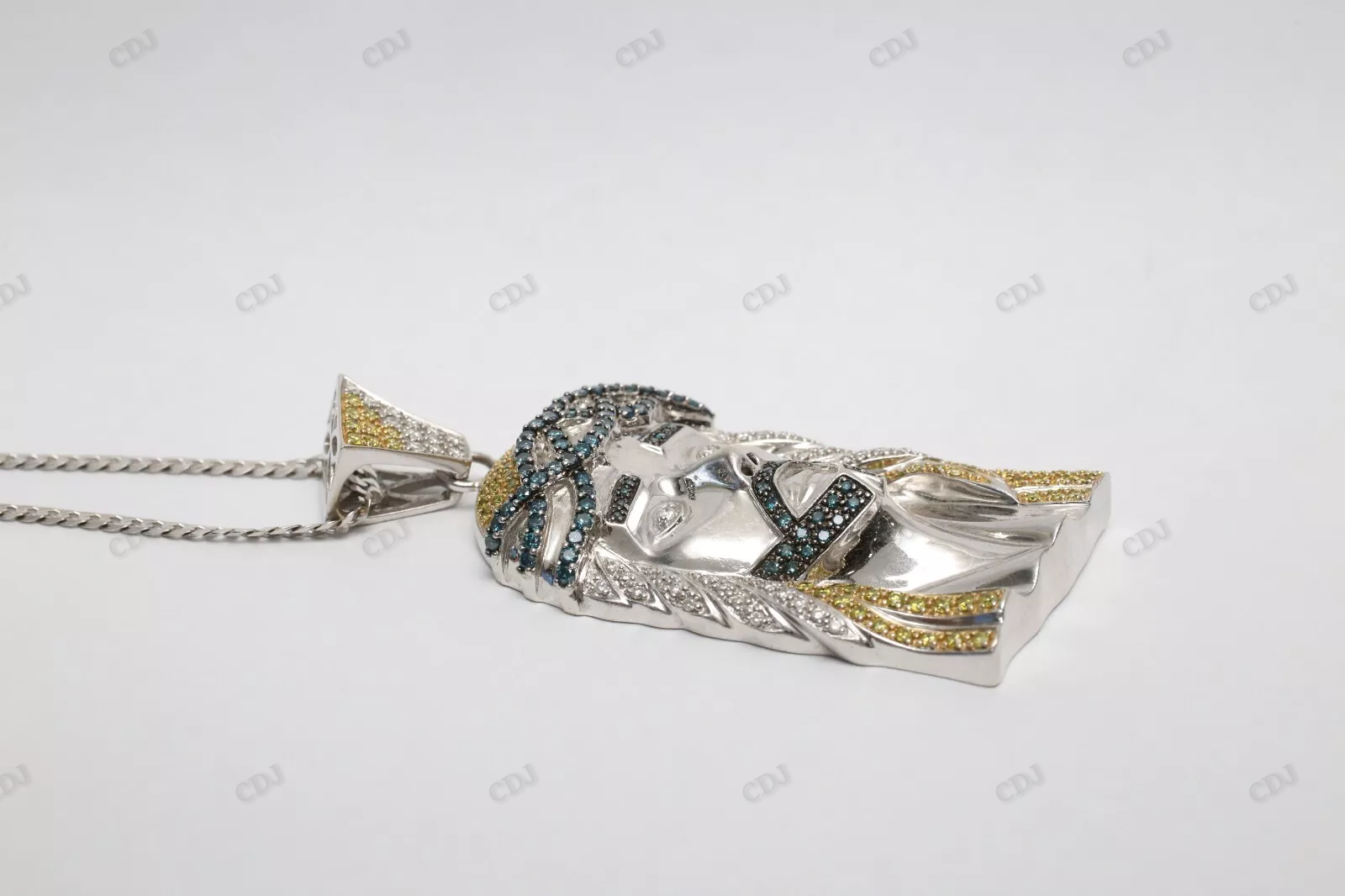 Custom Jesus Pendant with Blue/ White/ Yellow Diamonds hip hop jewelry CustomDiamJewel