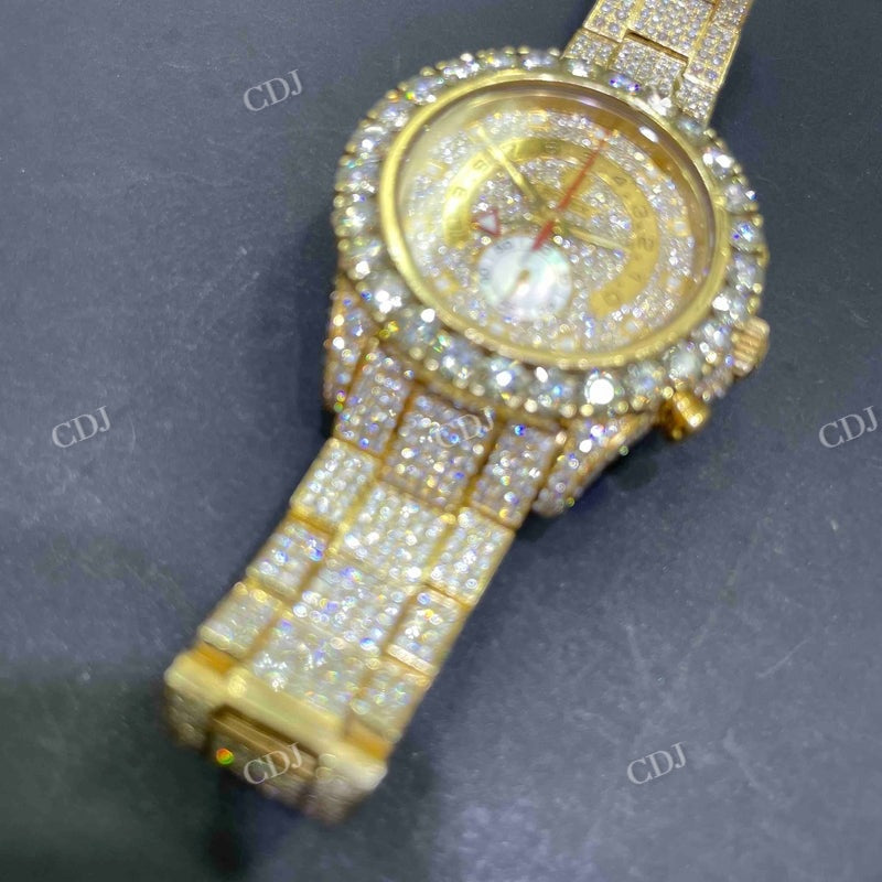 Full Yellow Rolex Sky Dweller Bust Down VVS D Moissanite Watch For Men customdiamjewel