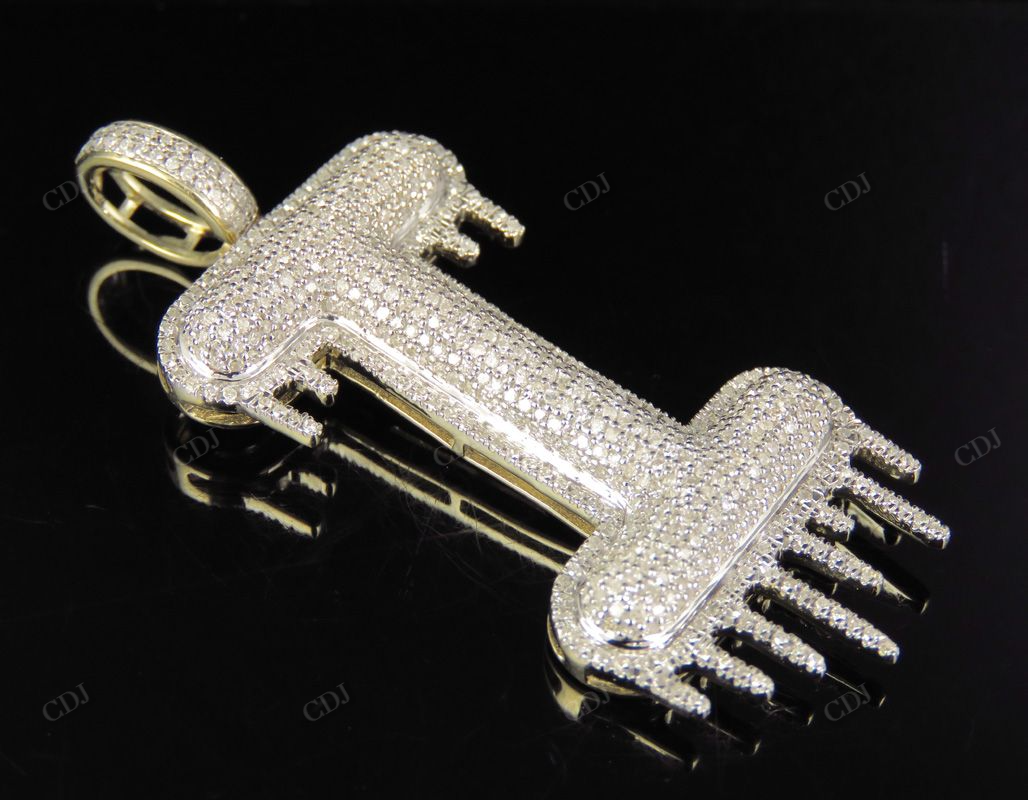 2" 1.4 CTW 10K Solid Gold Diamond Letter 'I' Initial Drip Pendant CustomDiamJewel