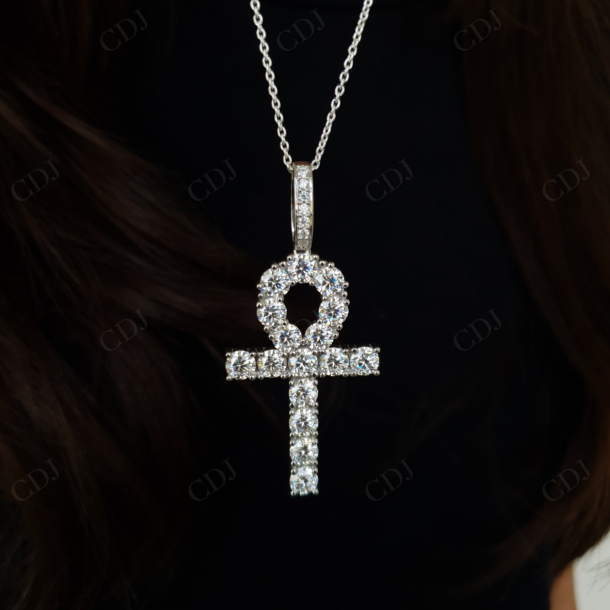 Round Moissanite Silver Ankh Cross  Pendant hip hop jewelry customdiamjewel   