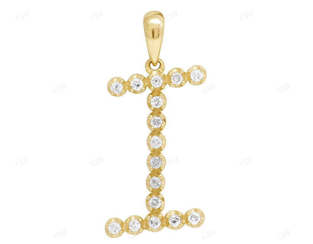 1" 0.20 CTW 10K Gold Natural Diamond Initial "I" Letter Pendant CustomDiamJewel