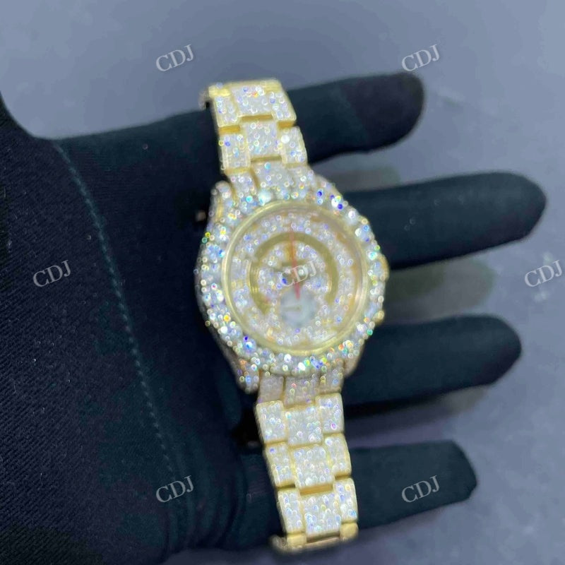 Full Yellow Rolex Sky Dweller Bust Down VVS D Moissanite Watch For Men customdiamjewel