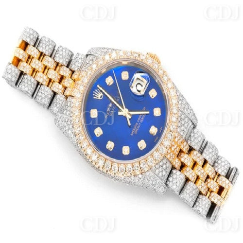 Rolex Blue Dial Moissanite Hip Hop Wrist Watch customdiamjewel