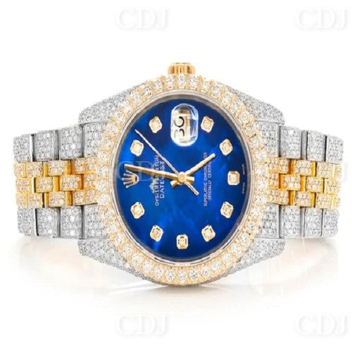 Rolex Blue Dial Moissanite Hip Hop Wrist Watch customdiamjewel