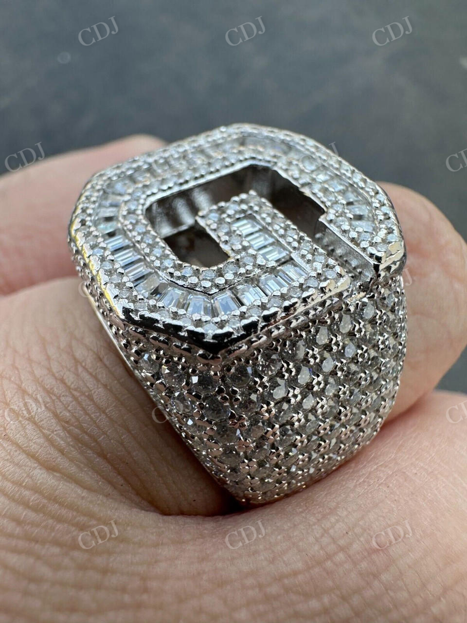 Large Initial Letter A-Z Iced Baguette Hip Hop Ring  customdiamjewel   