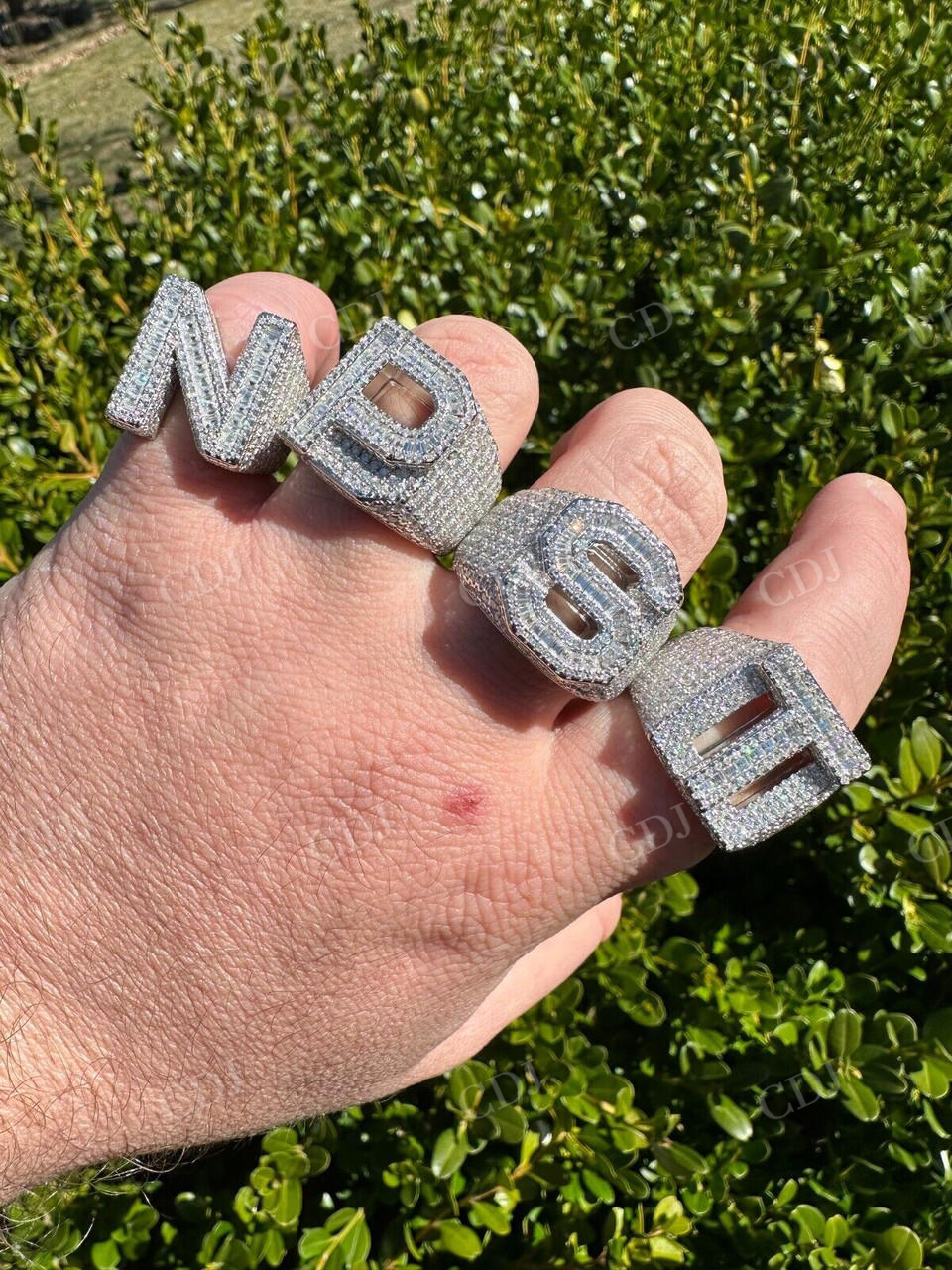 Large Initial Letter A-Z Iced Baguette Hip Hop Ring  customdiamjewel   