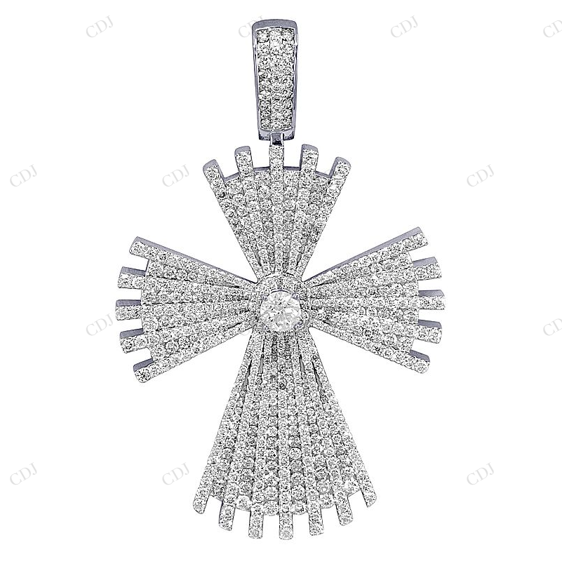 3.2 Inch 14K White Gold Lab Grown Sunbrust Cross Pendant Hip Hop Pendent CustomDiamJewel