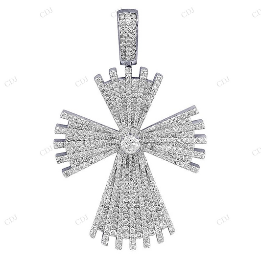 3.2 Inch 14K White Gold Lab Grown Sunbrust Cross Pendant Hip Hop Pendent CustomDiamJewel