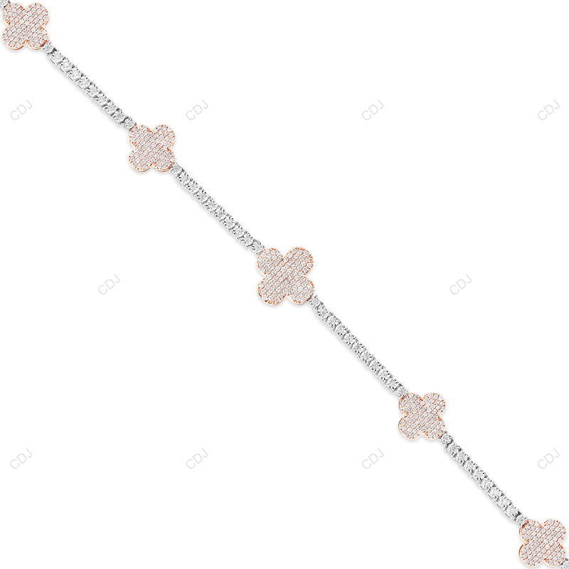 18k White Gold Silver clover Tennis Chain For Gift CustomDiamJewel