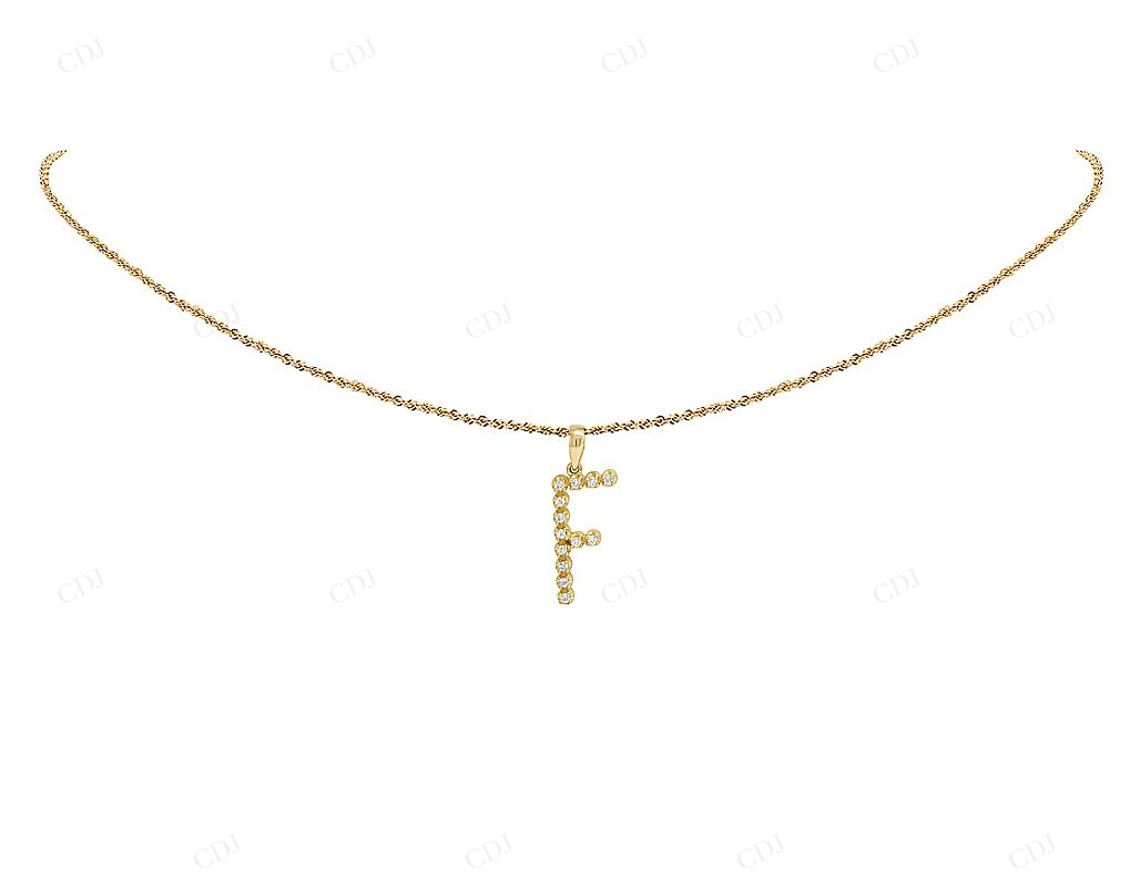 1" 0.16 CTW 10K Gold Initial "F" Natural Diamond Pendant CustomDiamJewel