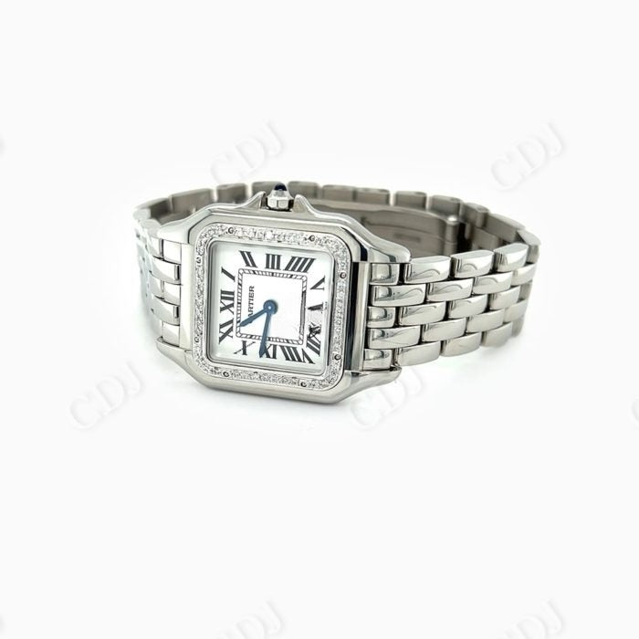 Simple Cartier Santos Diamond Bezel Watch Wholesaler customdiamjewel