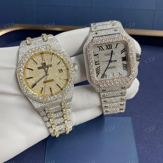 Yellow White Two Tone Daily Wear Iced Out Diamond Hip Hop Watches customdiamjewel