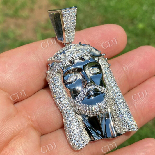 14K White Gold Moissanite Jesus Piece Iced Pendant  customdiamjewel   