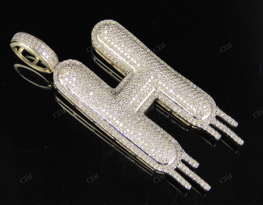 2" 1.55 CTW 14K Solid Gold Natural Diamond Letter 'H' Initial Drip Pendant CustomDiamJewel