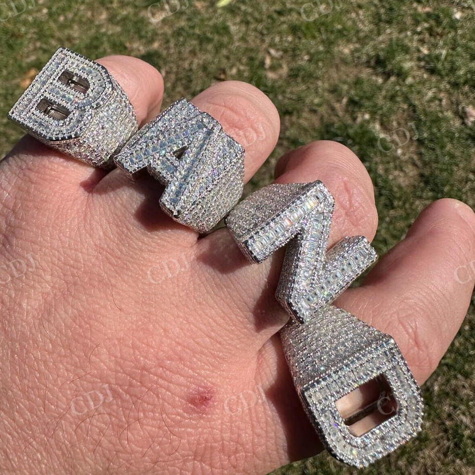 Large Initial Letter A-Z Iced Baguette Hip Hop Ring  customdiamjewel   