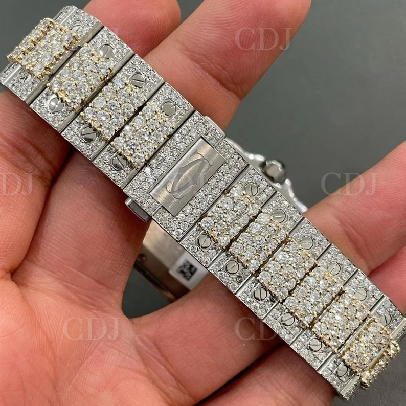 Two Tone Cartier moissanite Hip Hop Diamond Watch customdiamjewel