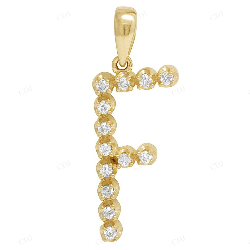 1" 0.16 CTW 10K Gold Initial "F" Natural Diamond Pendant CustomDiamJewel