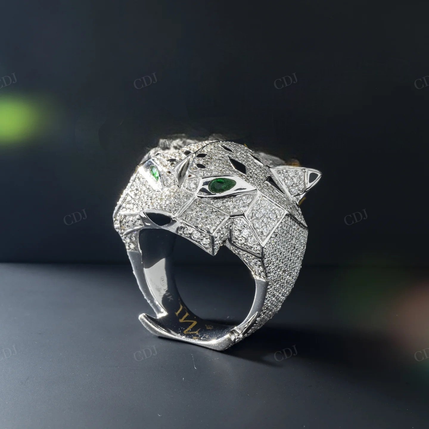 Sterling Silver Panther Emerald Eye Ring hip hop ring customdiamjewel