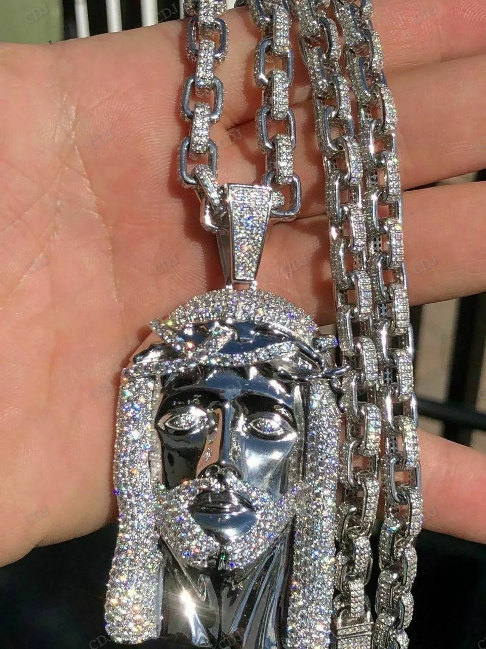 Hip Hop Fully Iced Out Jesus Head Pendant hip hop jewelry CustomDiamJewel
