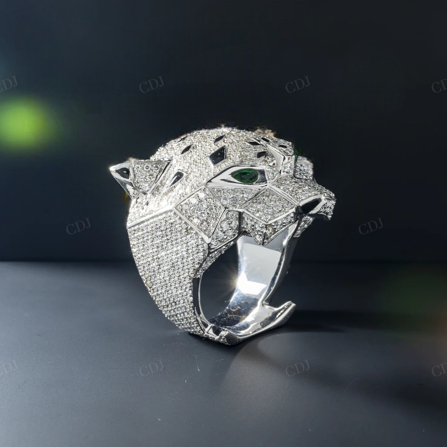 Sterling Silver Panther Emerald Eye Ring hip hop ring customdiamjewel
