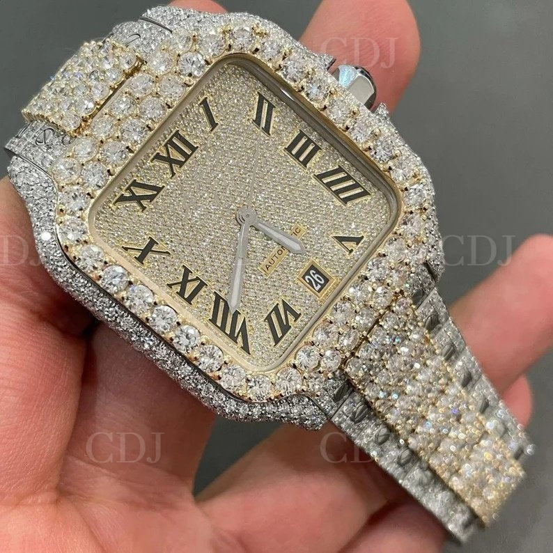 Two Tone Cartier moissanite Hip Hop Diamond Watch customdiamjewel