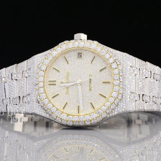 Two Tone Hip Hop Moissanite Studded Ice Out Watch customdiamjewel