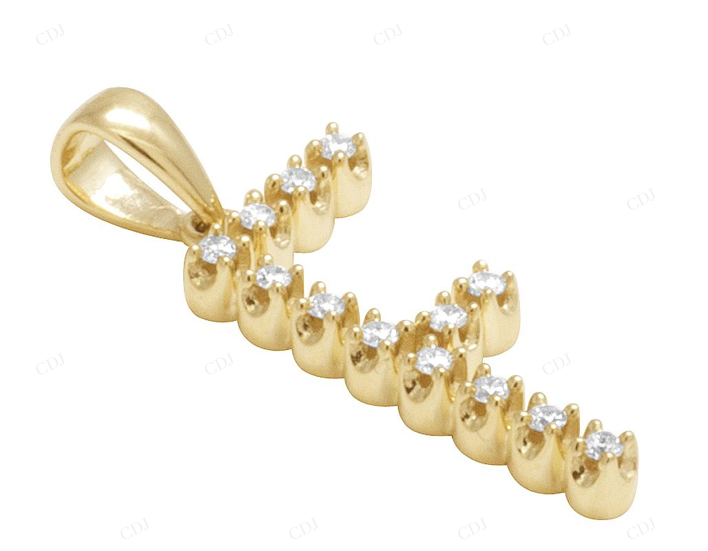 1" 0.16 CTW 10K Gold Initial "F" Natural Diamond Pendant CustomDiamJewel