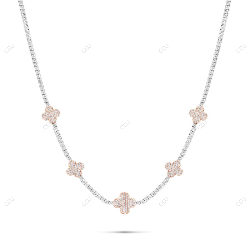 18k White Gold Silver clover Tennis Chain For Gift CustomDiamJewel