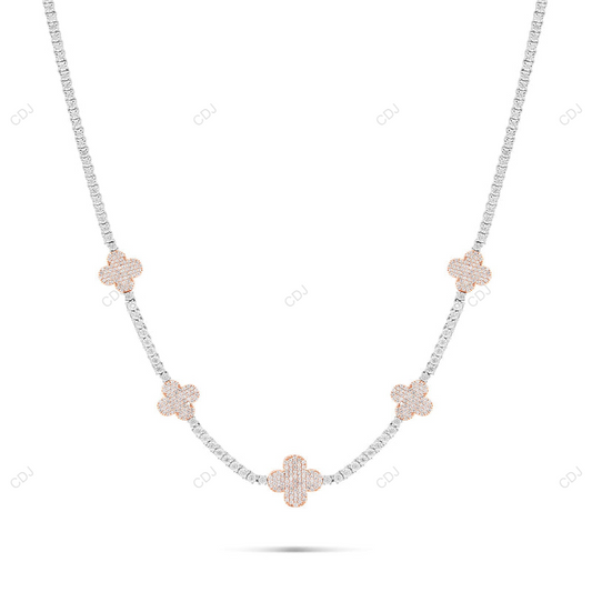18k White Gold Silver clover Tennis Chain For Gift CustomDiamJewel