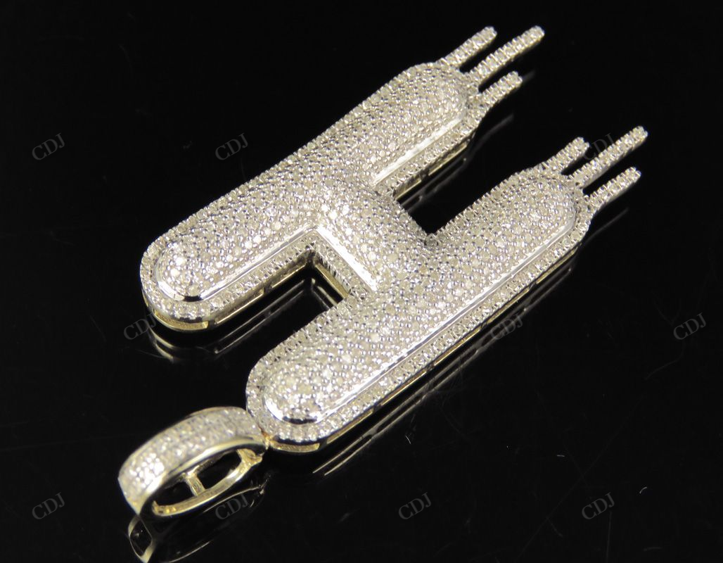 2" 1.55 CTW 14K Solid Gold Natural Diamond Letter 'H' Initial Drip Pendant CustomDiamJewel