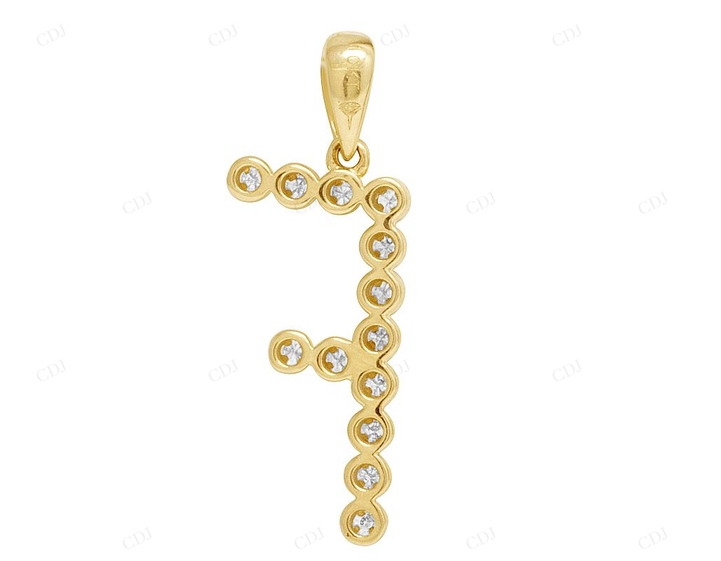 1" 0.16 CTW 10K Gold Initial "F" Natural Diamond Pendant CustomDiamJewel
