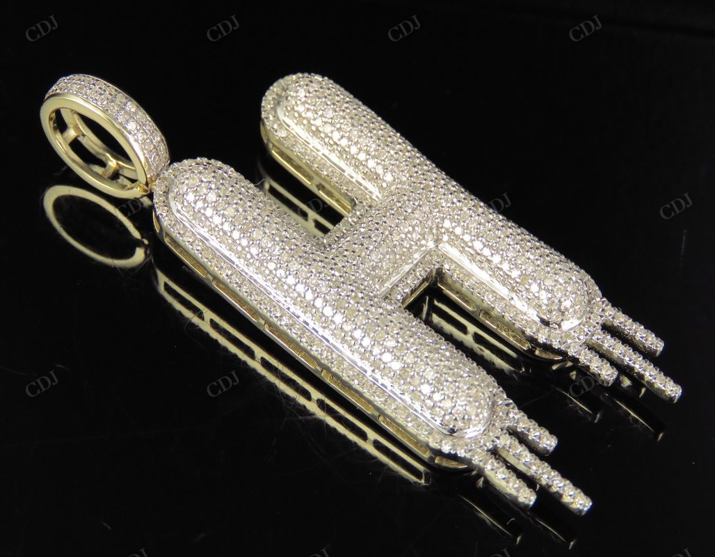 2" 1.55 CTW 14K Solid Gold Natural Diamond Letter 'H' Initial Drip Pendant CustomDiamJewel