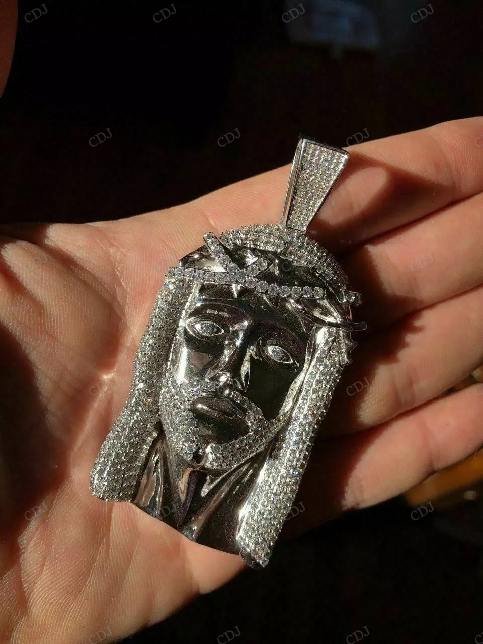 Hip Hop Fully Iced Out Jesus Head Pendant hip hop jewelry CustomDiamJewel
