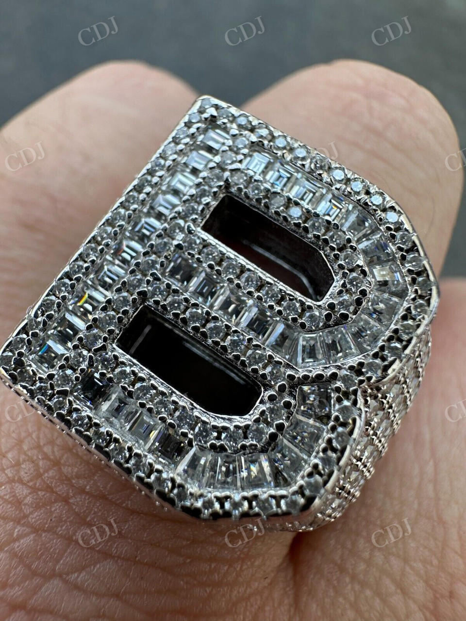 Large Initial Letter A-Z Iced Baguette Hip Hop Ring  customdiamjewel   