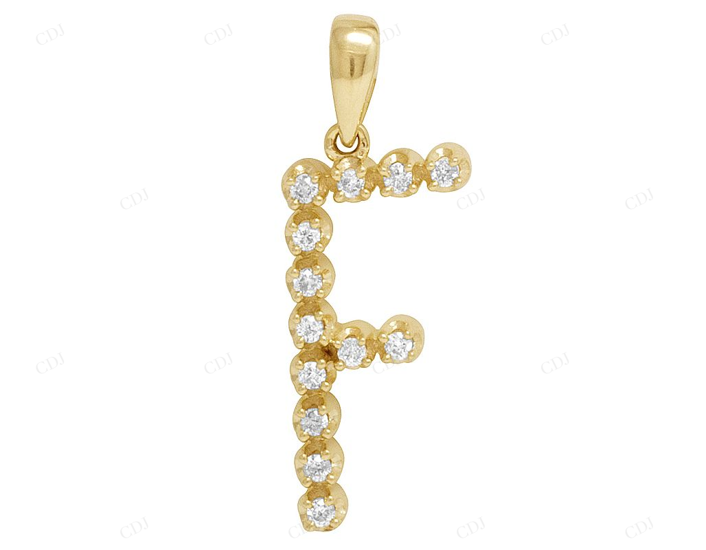 1" 0.16 CTW 10K Gold Initial "F" Natural Diamond Pendant CustomDiamJewel