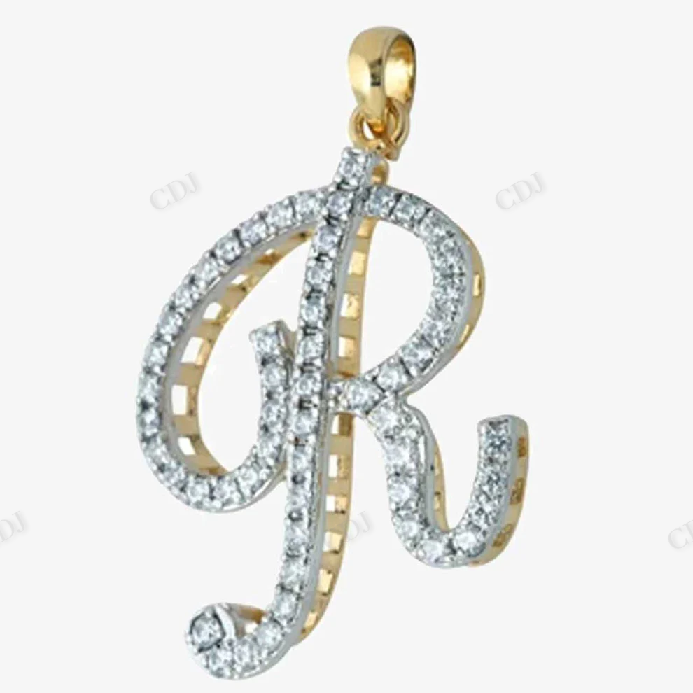 Custom Gold Plated Initial Letter R Moissanite Pendant hip hop jewelry CustomDiamJewel