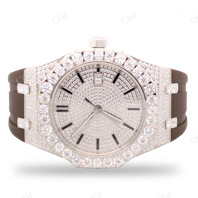 Iced Out Brown Silicone Strap Men's Wrist Watch customdiamjewel