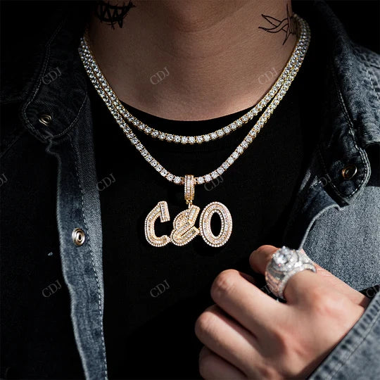 Hip Hop Style Round Cut And Baguette Cut Diamond Full Ice Out Name Pendant hip hop jewelry CustomDiamJewel