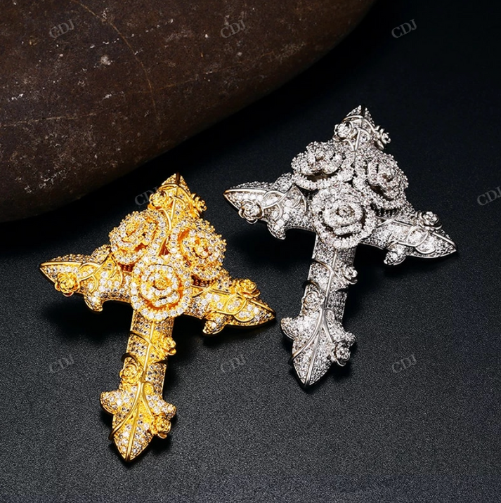 Hip Hop Two Tone Antique Design Cross Pendant hip hop jewelry CustomDiamJewel